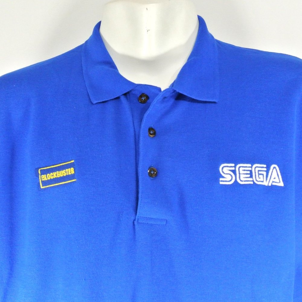 BLOCKBUSTER VIDEO Sega Video Game Vintage Employee Uniform Shirt Blue Size L